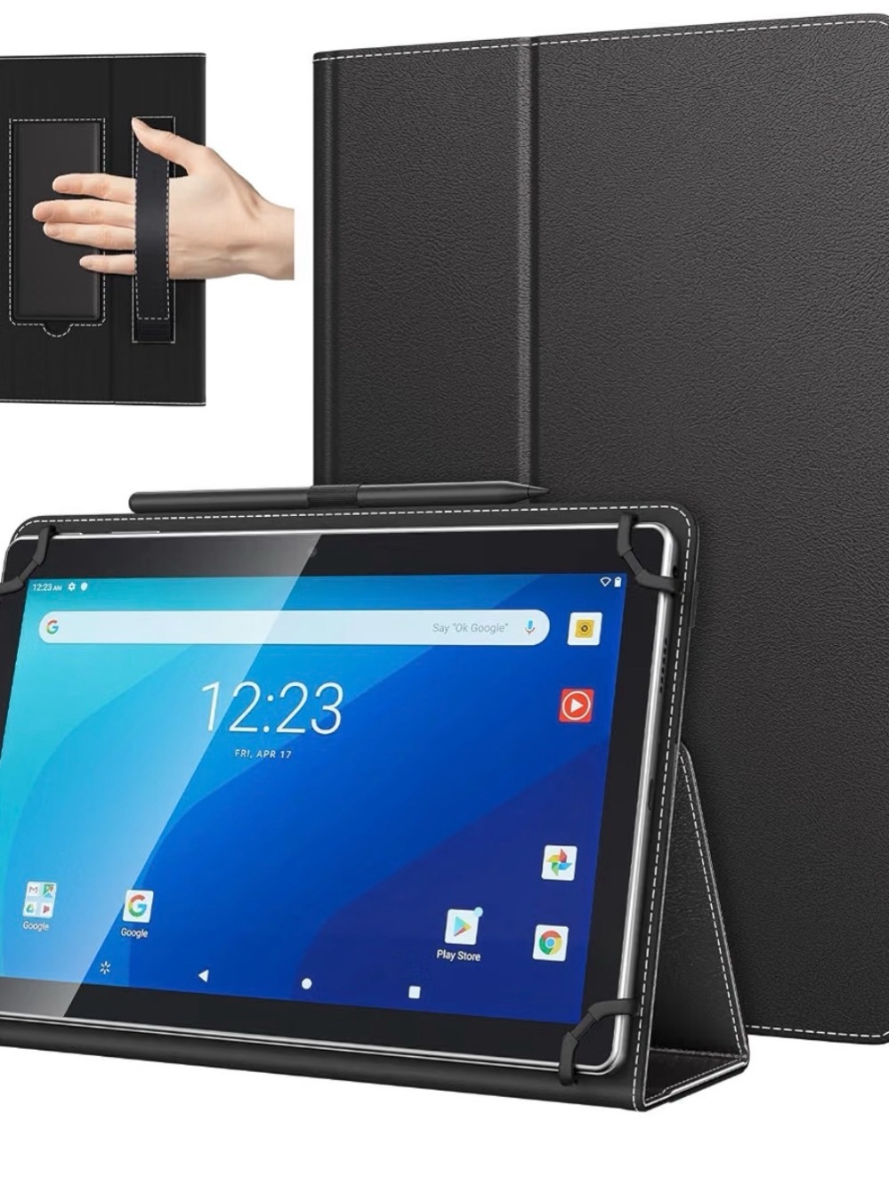 Universal Black Tablet Folio Case with Hand Strap
